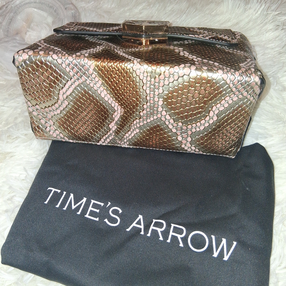 Times Arrow Metallic Snake Print Clutch